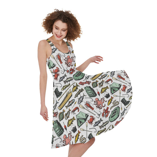 Fishing Equipment Pattern Print Women's Sleeveless Dress