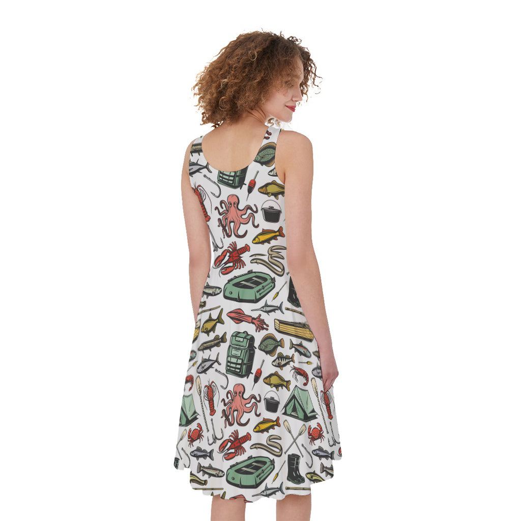 Fishing Equipment Pattern Print Women's Sleeveless Dress