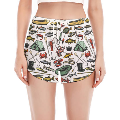 Fishing Equipment Pattern Print Women's Split Running Shorts