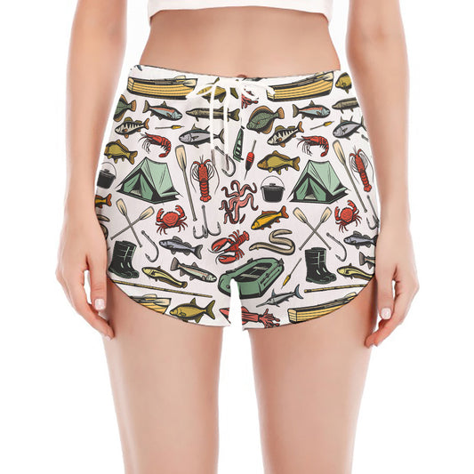 Fishing Equipment Pattern Print Women's Split Running Shorts