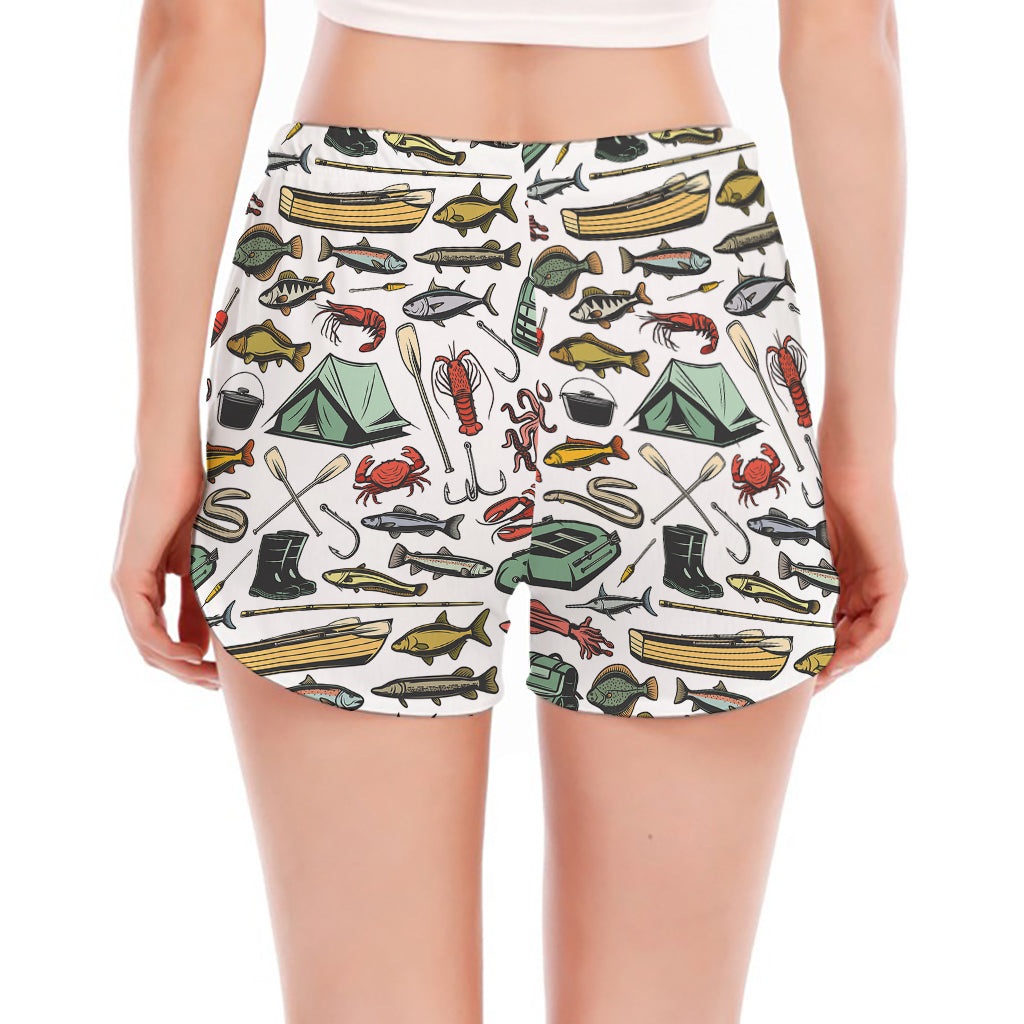 Fishing Equipment Pattern Print Women's Split Running Shorts