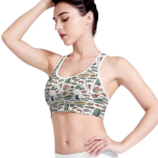 Fishing Equipment Pattern Print Women's Sports Bra