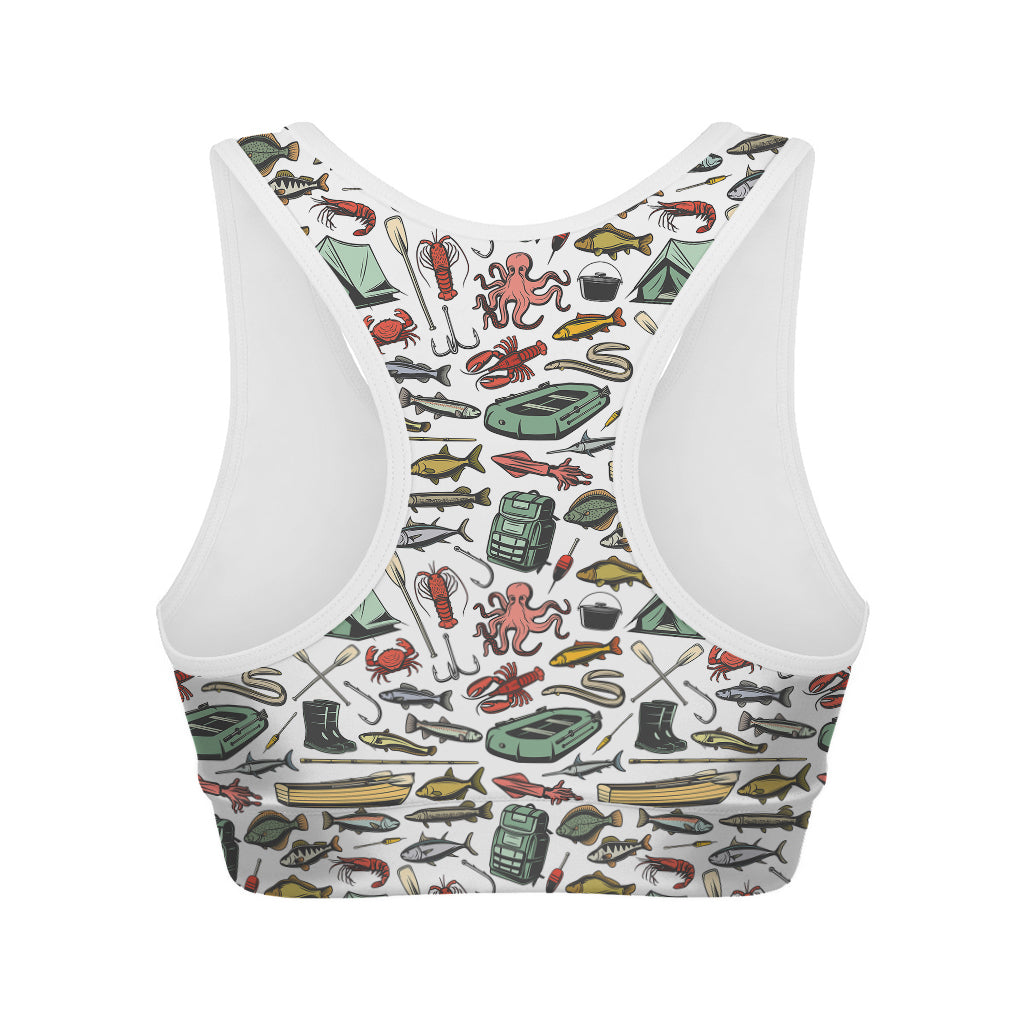 Fishing Equipment Pattern Print Women's Sports Bra