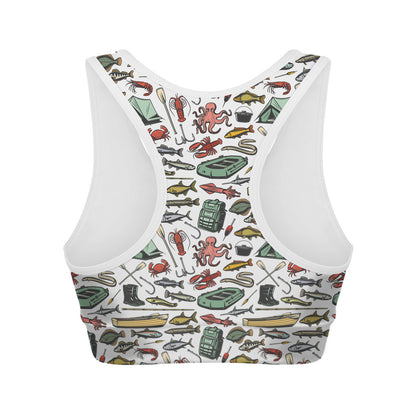 Fishing Equipment Pattern Print Women's Sports Bra