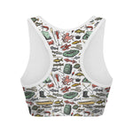 Fishing Equipment Pattern Print Women's Sports Bra