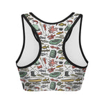 Fishing Equipment Pattern Print Women's Sports Bra