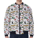 Fishing Equipment Pattern Print Zip Sleeve Bomber Jacket