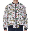 Fishing Equipment Pattern Print Zip Sleeve Bomber Jacket