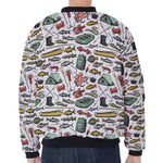 Fishing Equipment Pattern Print Zip Sleeve Bomber Jacket