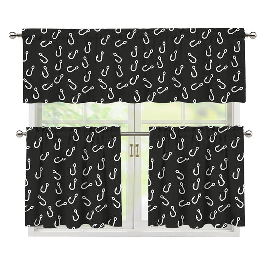 Fishing Hooks Pattern Print 3 Piece Kitchen Curtains