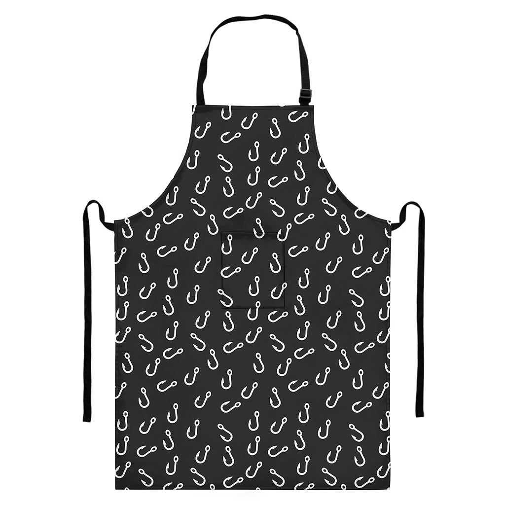 Fishing Hooks Pattern Print Bib Apron With Pocket