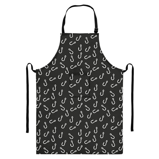 Fishing Hooks Pattern Print Bib Apron With Pocket