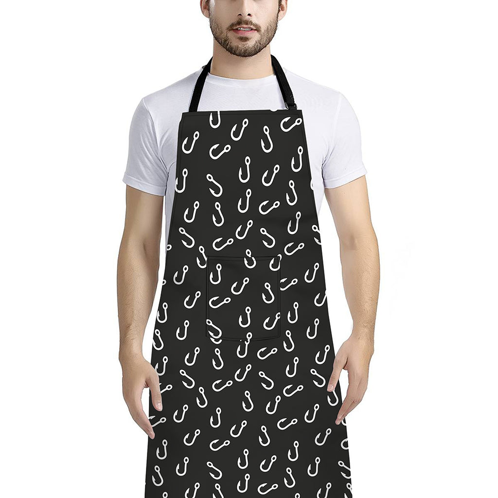 Fishing Hooks Pattern Print Bib Apron With Pocket