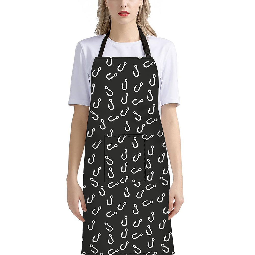 Fishing Hooks Pattern Print Bib Apron With Pocket