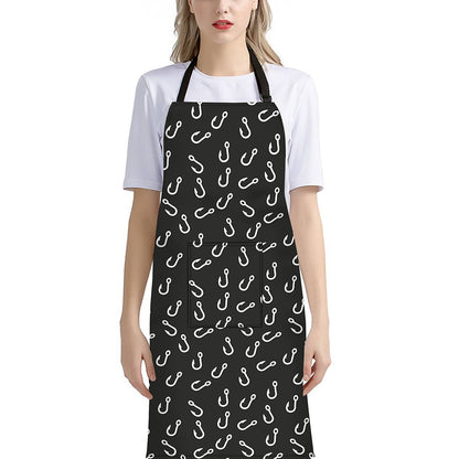 Fishing Hooks Pattern Print Bib Apron With Pocket