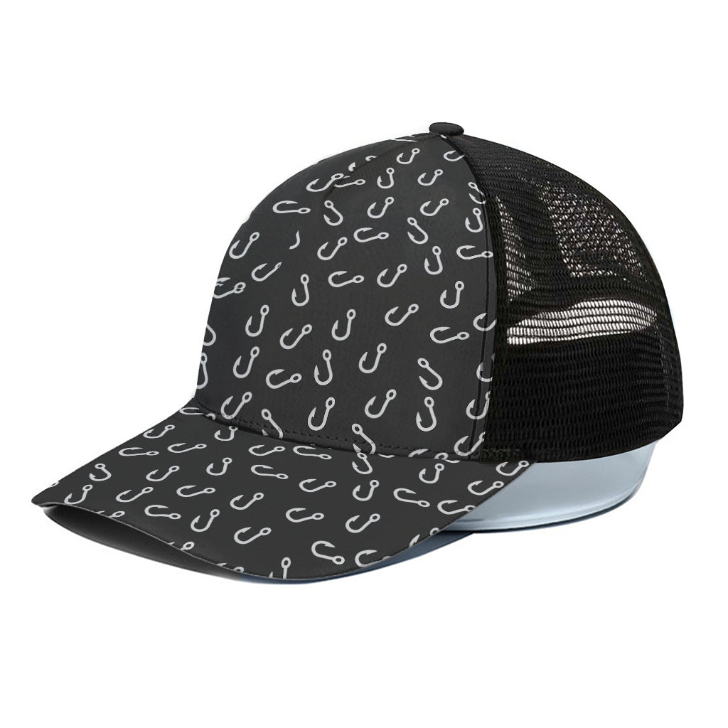 Fishing Hooks Pattern Print Black Mesh Trucker Cap