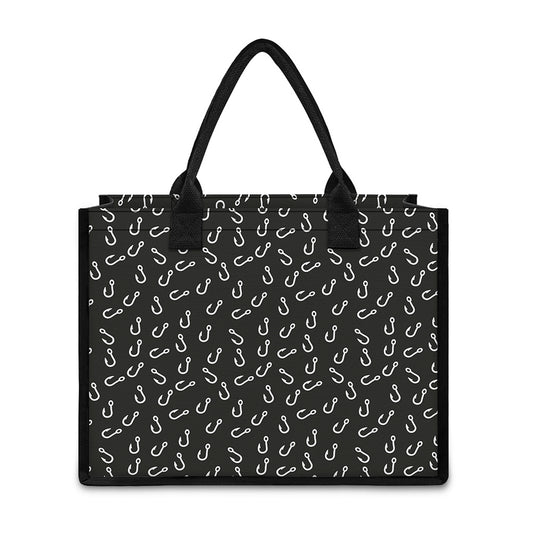Fishing Hooks Pattern Print Canvas Tote Bag