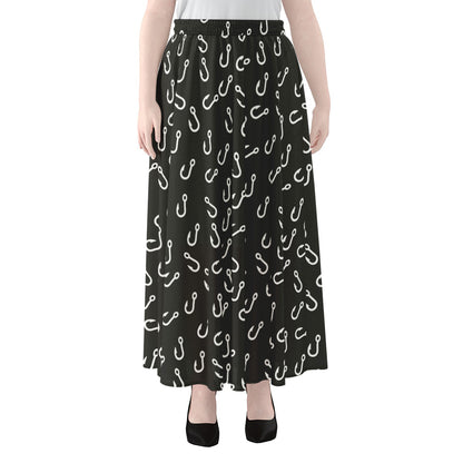 Fishing Hooks Pattern Print Chiffon Maxi Skirt