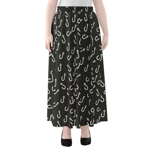Fishing Hooks Pattern Print Chiffon Maxi Skirt