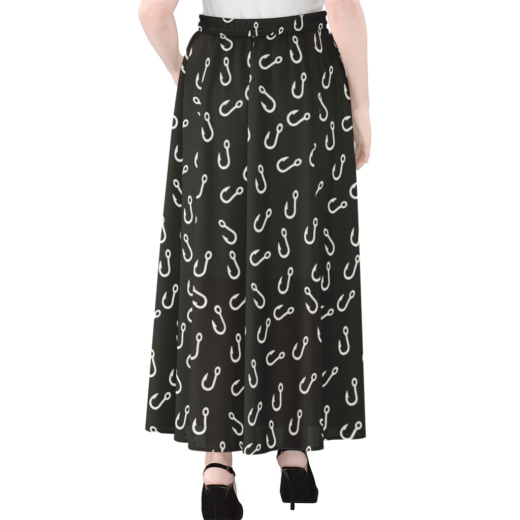 Fishing Hooks Pattern Print Chiffon Maxi Skirt