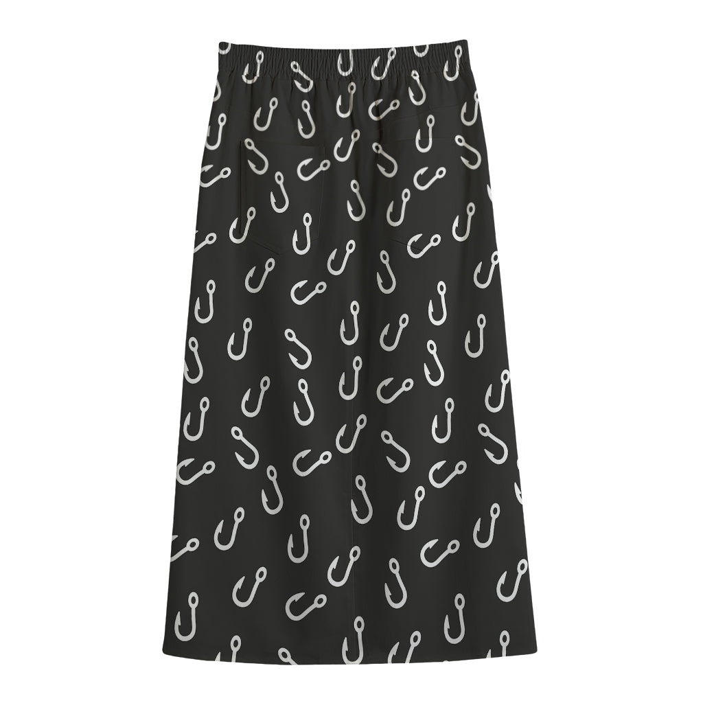 Fishing Hooks Pattern Print Cotton Front Slit Maxi Skirt
