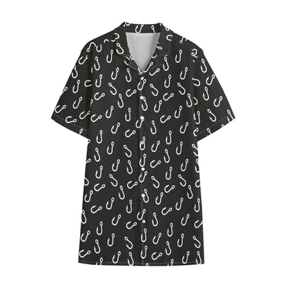 Fishing Hooks Pattern Print Cotton Hawaiian Shirt