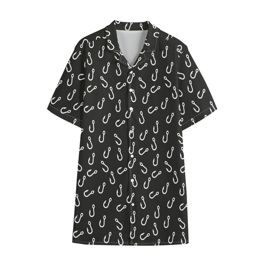 Fishing Hooks Pattern Print Cotton Hawaiian Shirt