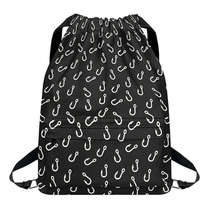 Fishing Hooks Pattern Print Drawstring Backpack