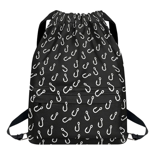 Fishing Hooks Pattern Print Drawstring Backpack