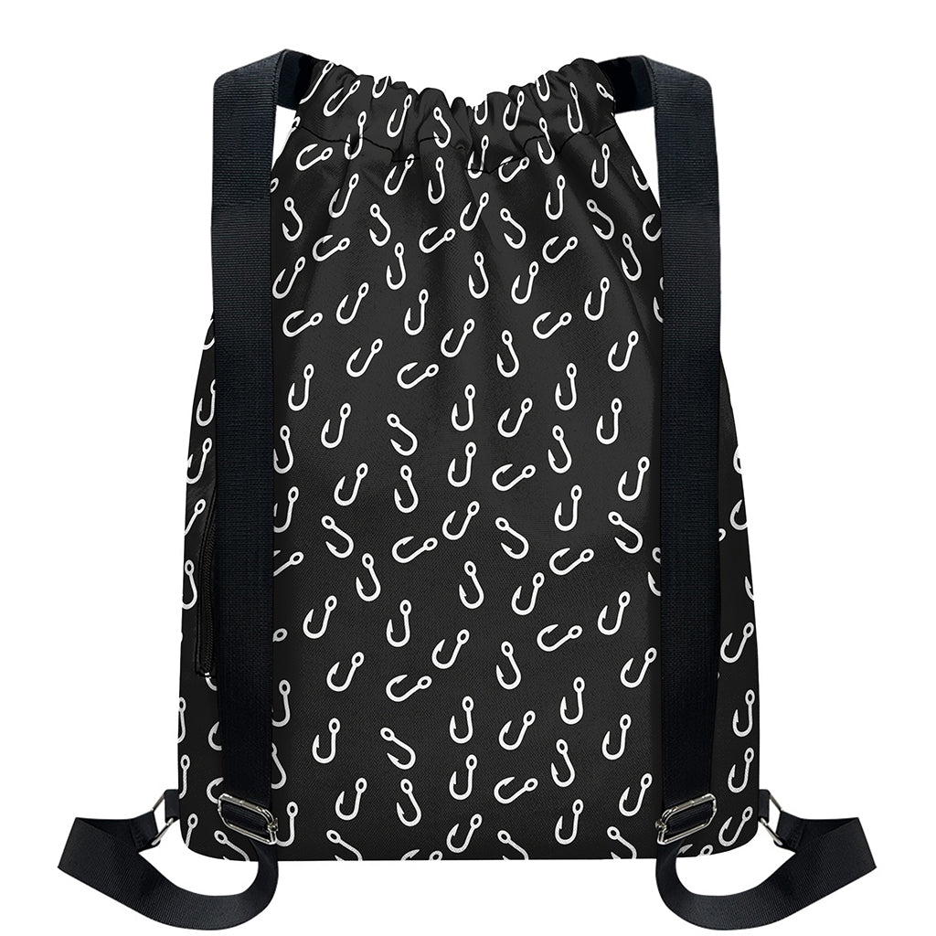 Fishing Hooks Pattern Print Drawstring Backpack