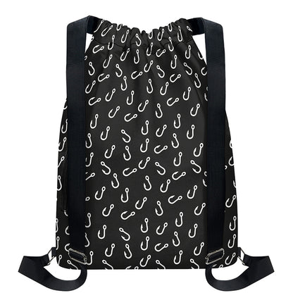 Fishing Hooks Pattern Print Drawstring Backpack