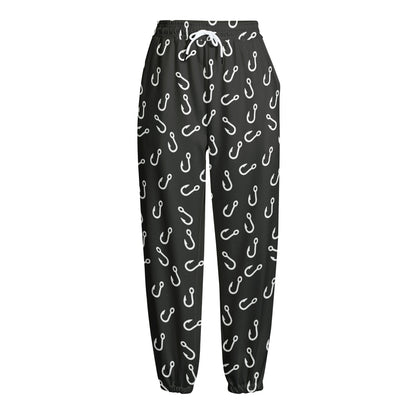 Fishing Hooks Pattern Print Fleece Lined Knit Pants