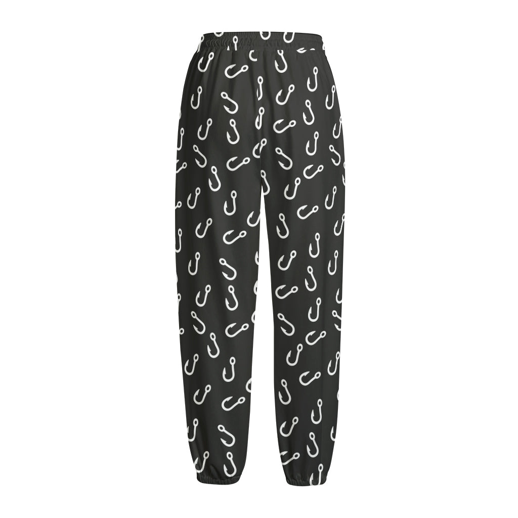 Fishing Hooks Pattern Print Fleece Lined Knit Pants