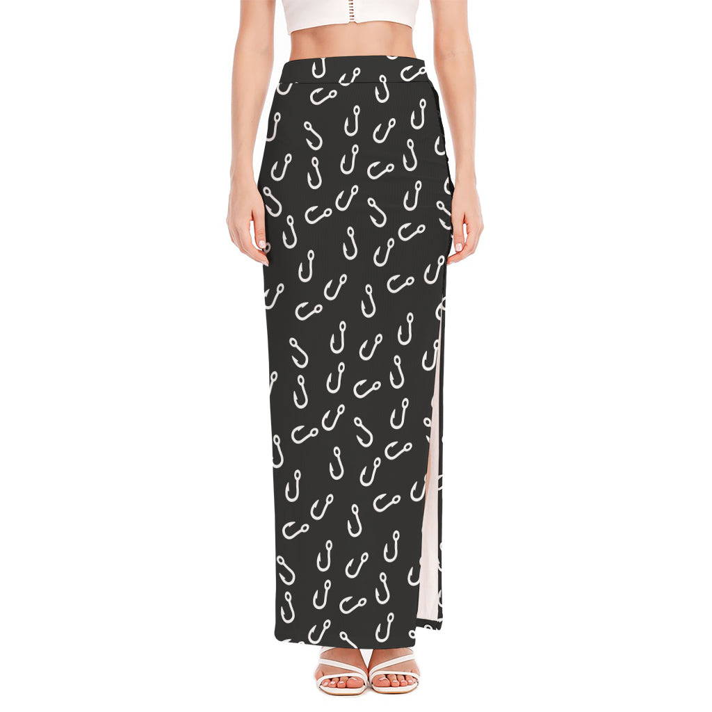 Fishing Hooks Pattern Print High Slit Maxi Skirt