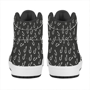 Fishing Hooks Pattern Print High Top Leather Sneakers