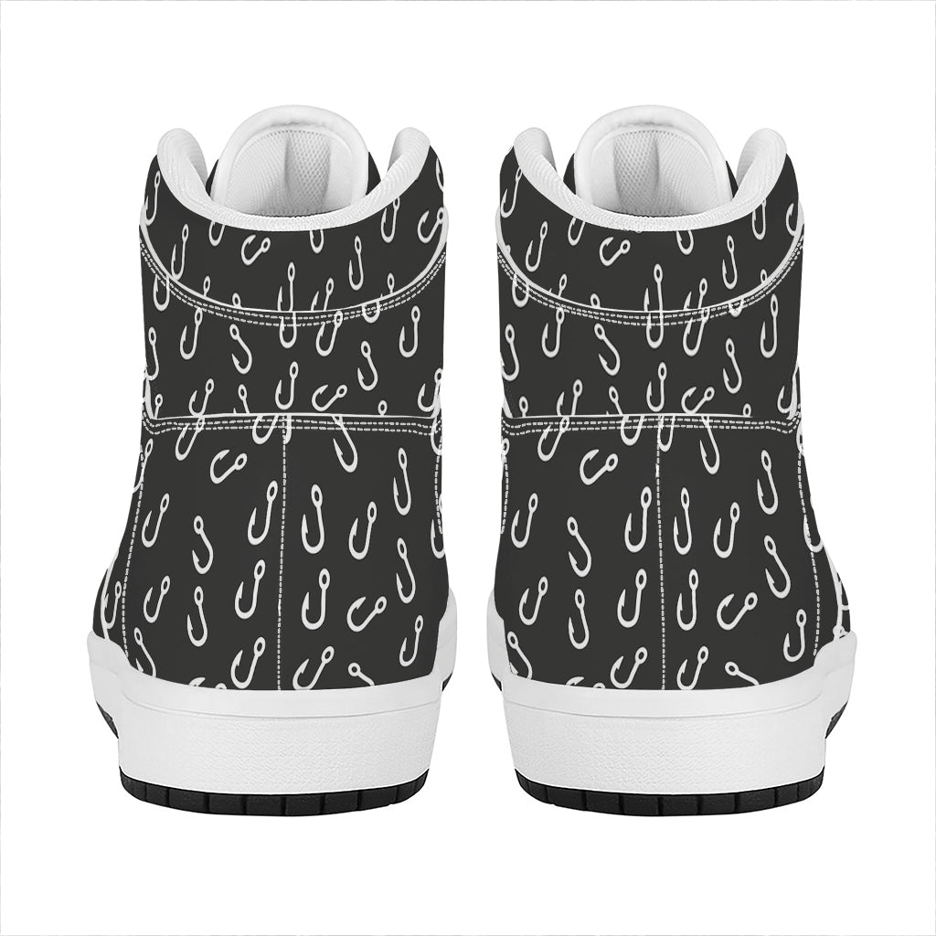 Fishing Hooks Pattern Print High Top Leather Sneakers