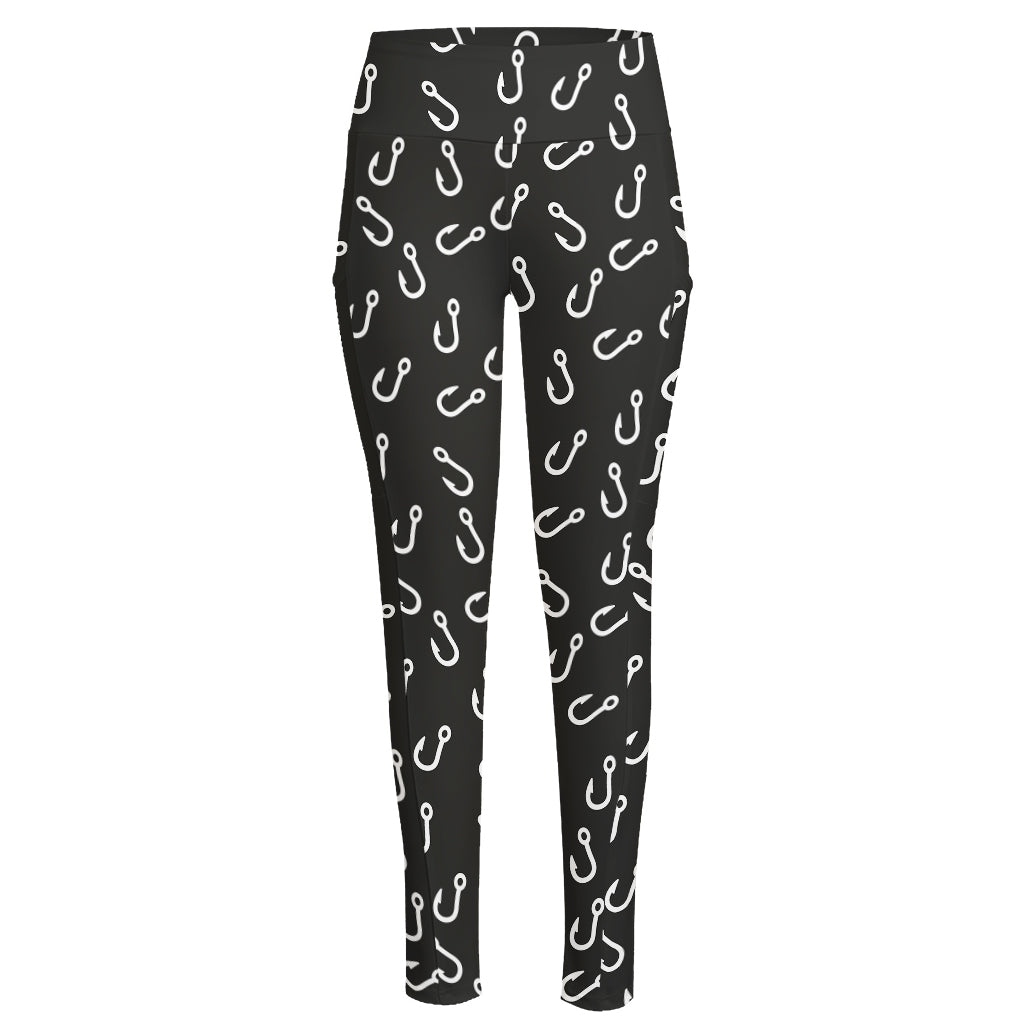 Fishing Hooks Pattern Print High-Waisted Pocket Leggings