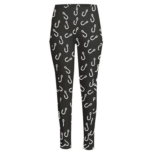Fishing Hooks Pattern Print High-Waisted Pocket Leggings