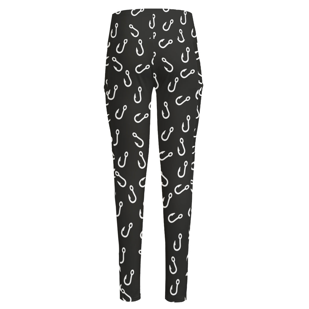 Fishing Hooks Pattern Print High-Waisted Pocket Leggings