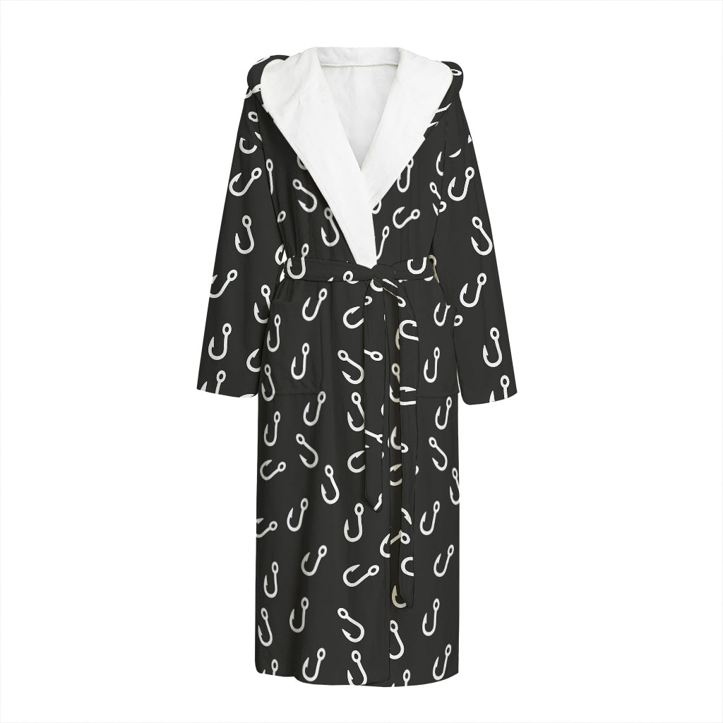 Fishing Hooks Pattern Print Hooded Bathrobe
