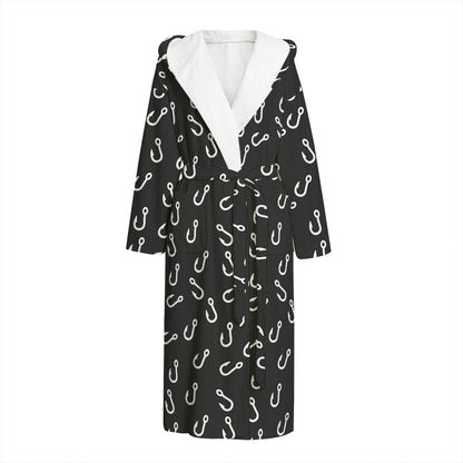Fishing Hooks Pattern Print Hooded Bathrobe