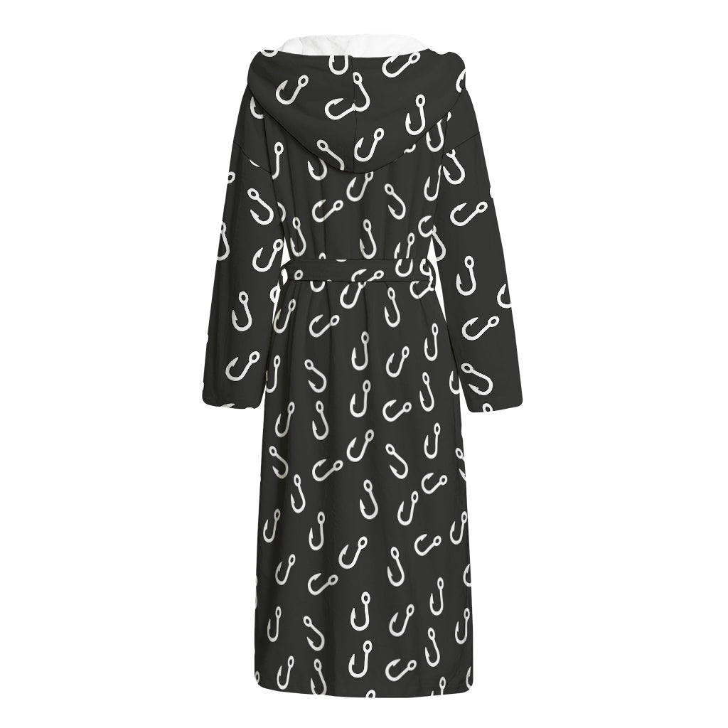 Fishing Hooks Pattern Print Hooded Bathrobe