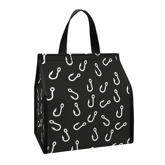 Fishing Hooks Pattern Print Insulated Lunch Tote