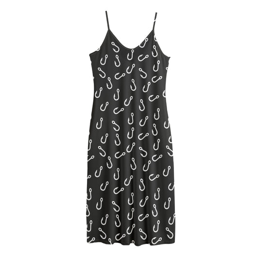 Fishing Hooks Pattern Print Jersey Midi Cami Dress