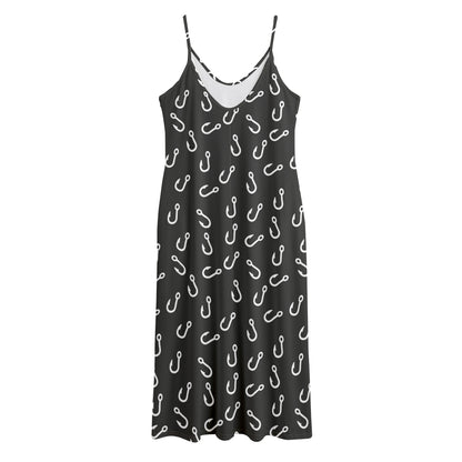 Fishing Hooks Pattern Print Jersey Midi Cami Dress