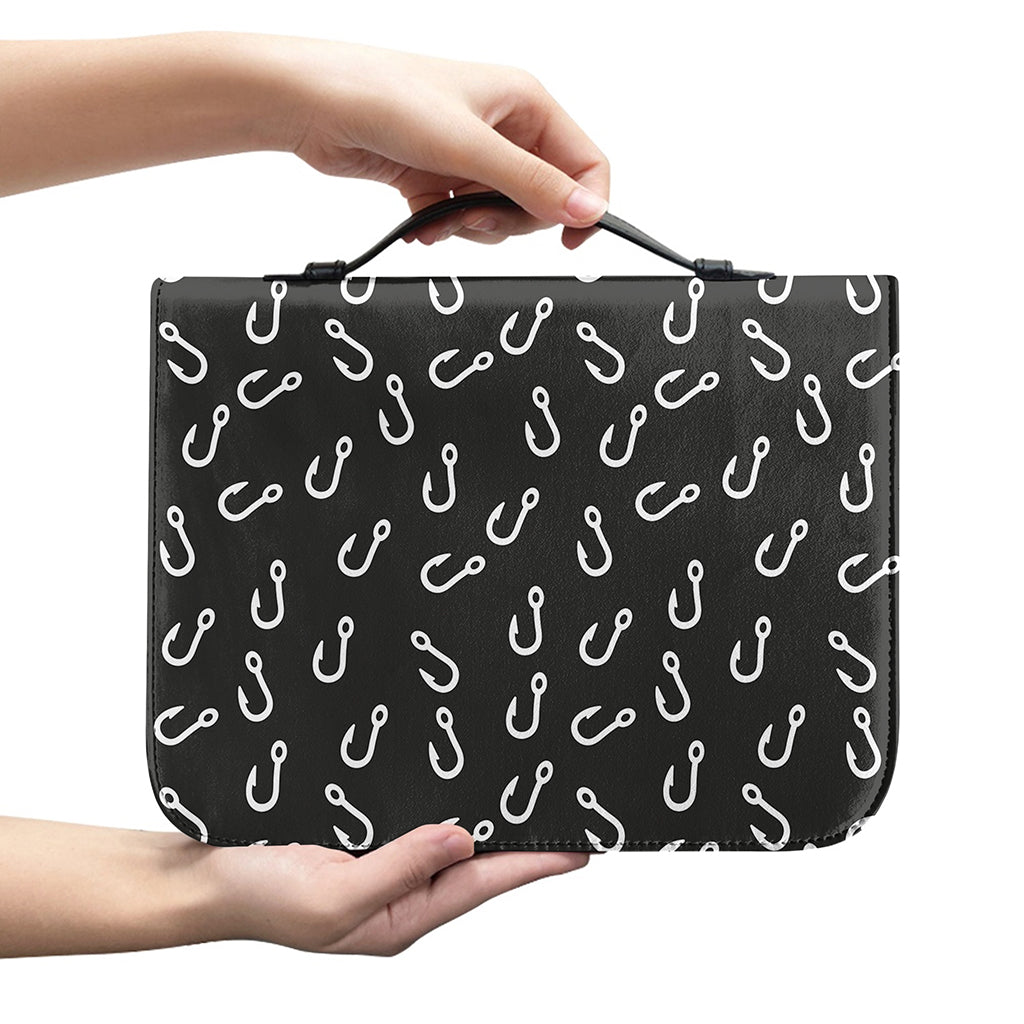 Fishing Hooks Pattern Print Leather Bible Cover