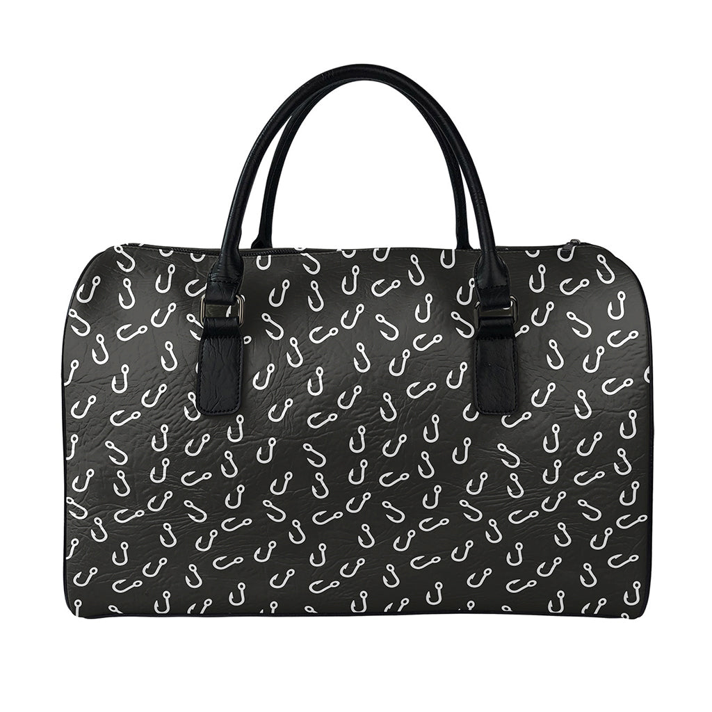 Fishing Hooks Pattern Print Leather Duffle Bag