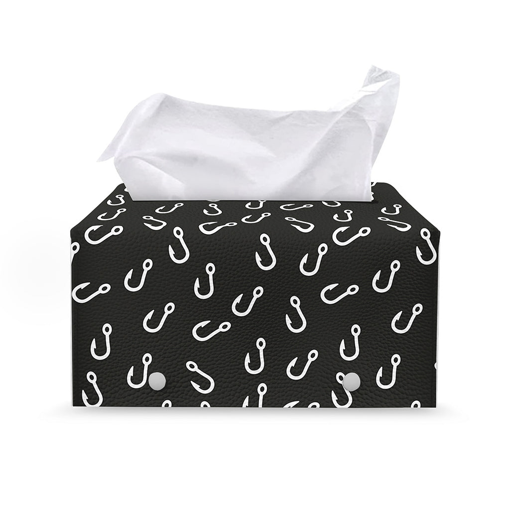 Fishing Hooks Pattern Print Leather Tissue Box Cover