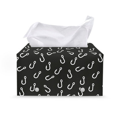 Fishing Hooks Pattern Print Leather Tissue Box Cover