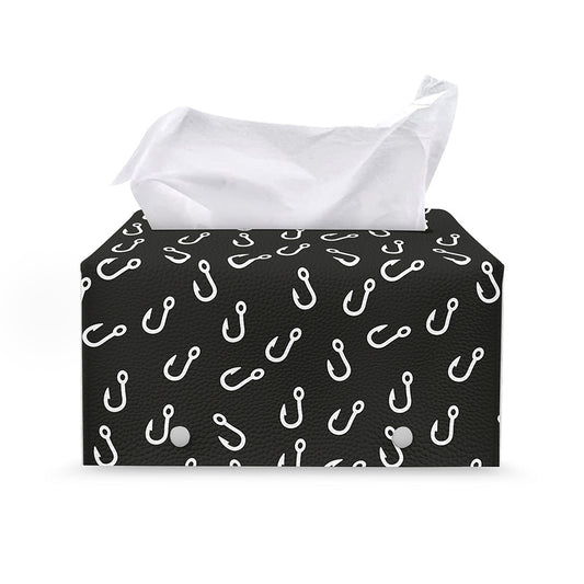 Fishing Hooks Pattern Print Leather Tissue Box Cover